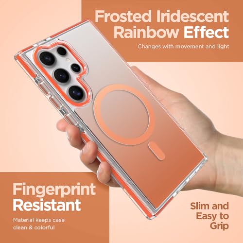 Image of Magnetic Case for Samsung Galaxy S24 Ultra [Compatible with Magsafe] [Anti-Yellowing] [1 Screen Protector] Slim Clear Iridescent Case for Galaxy S24 Ultra 6.8 inch, Orange