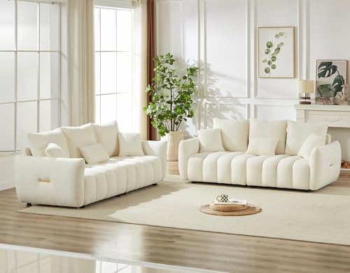 Image of Antetek Teddy Fabric Sofa Set for Living Room, 2 Pieces Modern Deep Seat Oversized 3-Seater Cloud Boucle Couch for Bedroom, Office, Apartment, Furniture Set, 78-inch, Beige (2 Pieces)