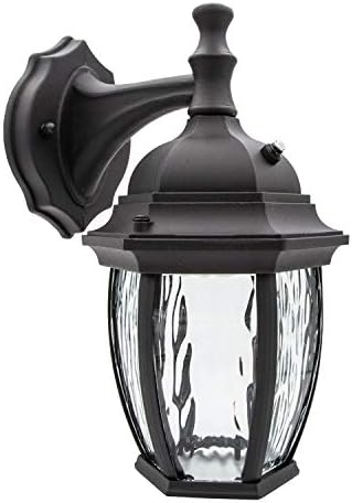 Maxxima LED Outdoor Wall Light, Black w/Clear Water Glass, Photocell Sensor, 580 Lumens, 3000K Warm White, Dusk to Dawn Light Sensor