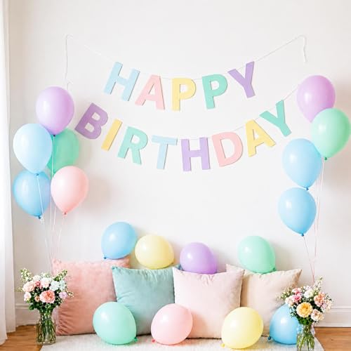 Image of Pastel Balloons for Birthday Party Decorations- 12 Inch Yellow Green Pink Blue Purple Sprinkle Confetti Pastel Rainbow Latex Balloon Bulk 42Pcs for Baby Shower,Easter,Pastel Theme,Fancy Whimsy Decor