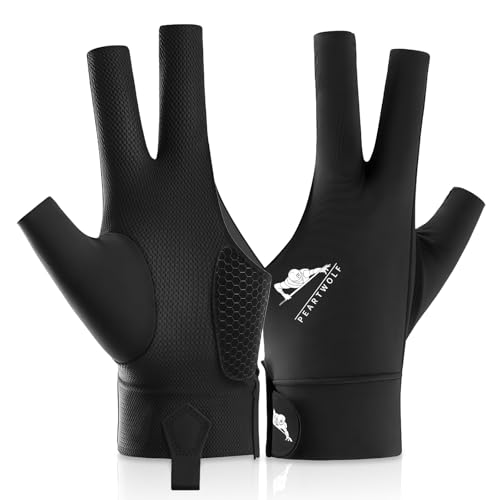 flintronic Guante De Billar Guantes, Guantes De Billar de la Mano Izquierda Ajustable, Guante de Billar Snooker 3 Dedos, Transpirables y Antideslizantes(Negro)