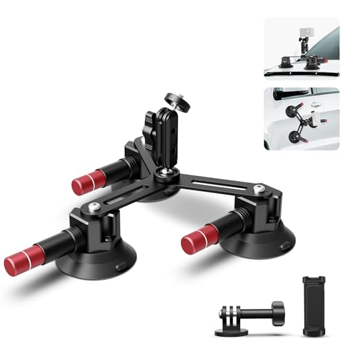 Image of NEEWER Triple Suction Cup Camera Car Mount [Simplified] with Phone Holder & Action Camera Adapter Compatible with iPhone GoPro OSMO Action Pocket 4 3 2 Hero 13 12 11 10 Insta360 Samsung, CA067