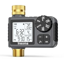 Water Timer for Garden Hose with Brass Inlet & Outlet, 1 Outlet Sprinkler Timer with Auto/Manual/Rain Delay Mode, Large LCD Display, Easy Programming Hose Timers for Lawn Garden Yard Vacation Watering