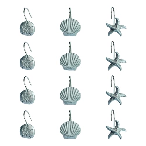 Twofishes Silver Starfish Shower Curtain Hooks S/12 Silver Seashell Shower Curtain Rings Pack of 12 Home Fashion Decorative Rust Proof Sea Anemone Shower Curtain Hooks Set of 12 by Twofishes - Used condition - Image 5