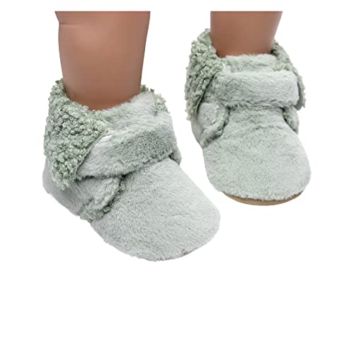 Fleece Baby Booties Newborn Unisex Booties Non-Slip Warm Shoes Baby Footwear 0-12 Months (Green, 3-6 Months)2