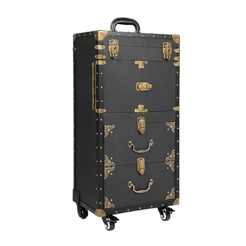 RocoReny Beauty Salon Luggage with Makeup Hairdressing Tools Storage,32 In-Retro Travel Organizer Tool Box with Hair Dryer Holder for Stylist,Beauty,Makeup Artist (Black 31.7in)