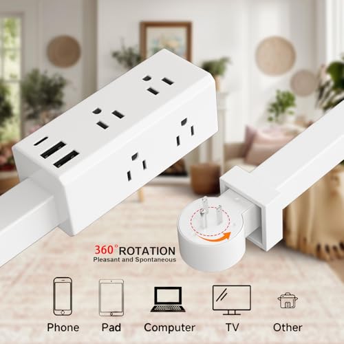 Extensión eléctrica con 6 tomas y 3 puertos USB, rotativa 360°, para dormitorio, sala u oficina miniatura 6