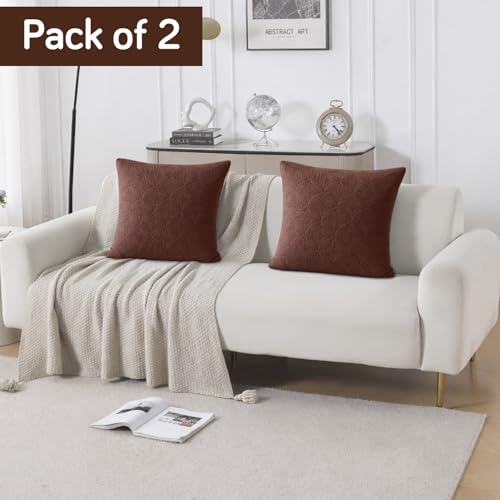 Image of HOKIPO 100% Leakproof Quilted Cushion Cover for Sofa 22x22 Inches, Set of 2, Chocolate Brown (AR-6281-BR*2)