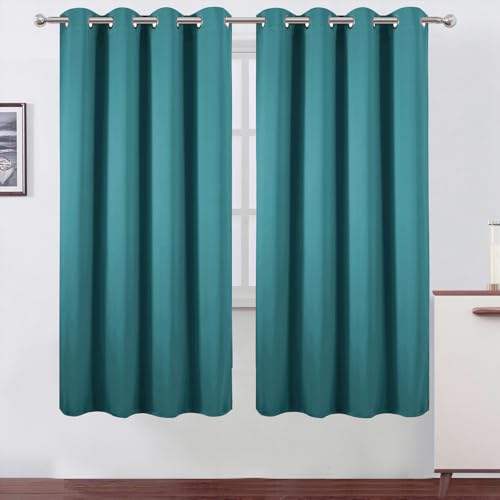 Image of LEMOMO Blackout Curtains 66 x 72 Inch Long Sea Teal Curtains Set of 2 Panels Room Darkening Curtains for Bedroom and Living Room