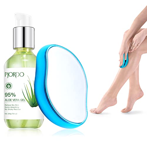 Pjordo Crystal Hair Eraser - Magic Crystal Hair Remover with Soothing Aloe Vera Gel 7oz, Reusable Exfoliation Hair Removal Tool for Women and Men, Fast Epilator & Smooth Skin, Blue