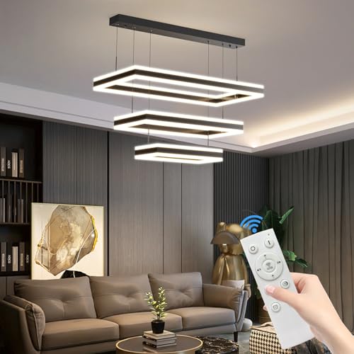 Mikeru 3 Ring LED Pendellampe, 40+60+80CM Wohnzimmerlampe Kronleuchter Oben Unten Beleuchtet, 10%-100% Dimmbar Moderner Kreativer Wohnzimmer Pendelleuchten mit Fernbedienung 150CM...