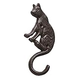 BRASSTAR Cast Iron Cat Wall Hooks/Hangers-Decorative Cat Wall Mount for Plant Hanger Flower Basket Bird Feeder Bracket Antique Replica Rust Color Outdoor Rustic Cat Decor for Garden 2PCS PTZY229-02