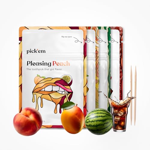 pickem Zahnstocher mit Geschmack Frisch & Fruchtiges 4-Pack [80x Zahnstocher] - die Lifestyle-Alternative zum Kaugummi (frisch & fruchtig) - Zahnstocher mit Geschmack - aromatisierte Zahnstocher