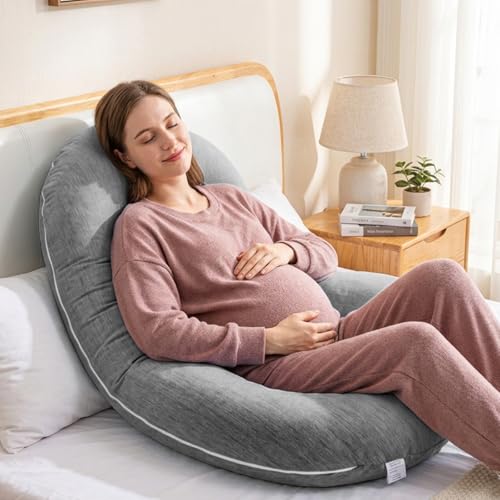 Image of 1 MIDDLE ONE Pregnancy Pillow, C Shaped Full Body Pillow for Maternity Support, Pregnant Women Sleeping Pillow with Cover (Cooling Grey)