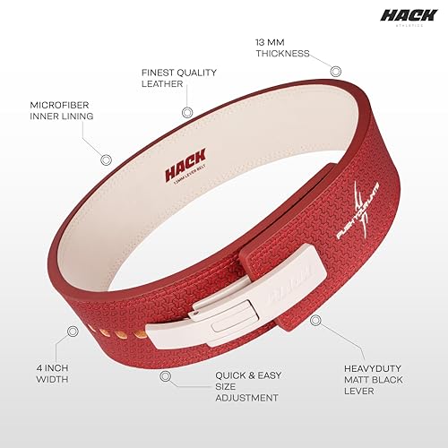 Image of Hack Athletics Premium 13MM Weight Lifting Lever Belt -Power Lifting Belt for Men & Women for Lower Back Support, Multipurpose Gym Workouts Deadlifts Squats Powerlifting (2-Claw) (Signature Red, XS)