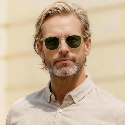 Image of CARFIA Clear Yellow Retro Cool Acetate Polarized Sunglasses for Men UV Protection, Fashion Driving Eyewear Male Square Shades