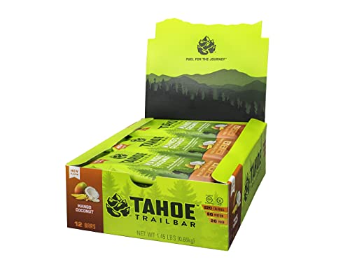 Tahoe Trail Bar, Plant-Based Natural Energy Bar (1.94 Ounce Protein Bar, 12 Count) High Protein Non-Gmo, Gluten-Free, Vegan Healthy Snacks - Mango Coconut #TOP5