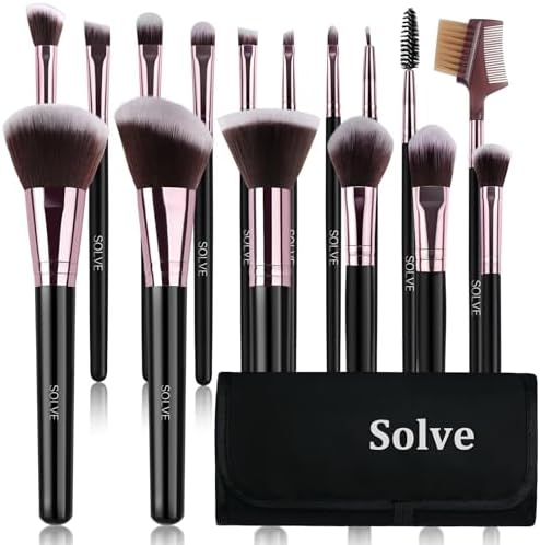 SOLVE Makeup Brushes, 16 Pcs Premium Synthetic Make up Brushes with Black Travel Case, Makeup Brush Set for Foundation Powder Concealers Eyeshadow Eyeliner (Black & Pink)