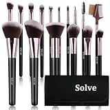 SOLVE Makeup Brushes, 16 Pcs Premium Synthetic Make up Brushes with Black Travel Case, Makeup Brush Set for Foundation Powder Concealers Eyeshadow Eyeliner (Black & Pink)