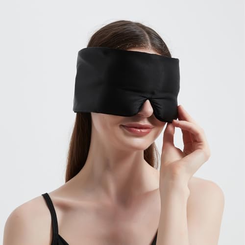 Image of ALASKA BEAR Weighted Eye Mask Silk ALASKA BEAR for Sleeping, Wraparound Style Compression, Wide Headband and Large Coverage Ears for Sound-muffling, Microwavable Beads Filled | Wraparound Style, Wide and Large Ear Coverage, Microwavable Beads Filled