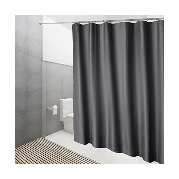 DUFU Wasserdichter Duschvorhang, Waschbar Schnelltrocknend Textil Stoff Polyester Badewanne Vorhang mit 12 Duschvorhängeringen, Transparent Duschvorhang, Dunkelgrau (180 x 200 cm) – Bild 8