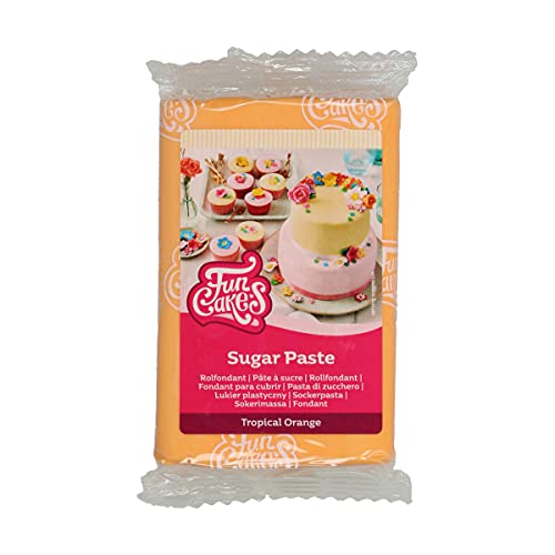 FunCakes Pâte à Sucre Tropical Orange: facile à utiliser, lisse, flexible, douce et pliable, parfaite pour la décoration de gâteaux, halal, casher et sans gluten. 250 g