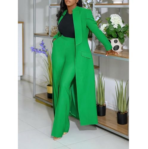 Two Piece Sets for Women Business Casual Long Blazer Jackets High Waisted Straight Leg Pants Suits Set3