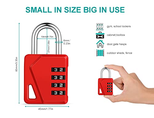Image of ZHEGE Small Locker Lock Gym, 4 Digit Combo Lock with DIY Name Tag (Red) | White Number Padlock for School, Toolbox, Cabinet, Fence, Shed, Easy to Read