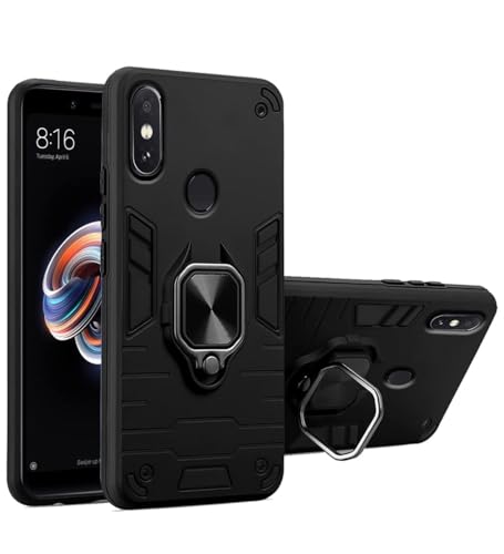 Image of JANAK RAJ Ringstand Armor Bumper Back Case Cover Compatible with Xiaomi Redmi Note 5 Pro | Tough Rugged Shockproof PC+TPU Kickstand 360 Protective Design - Black