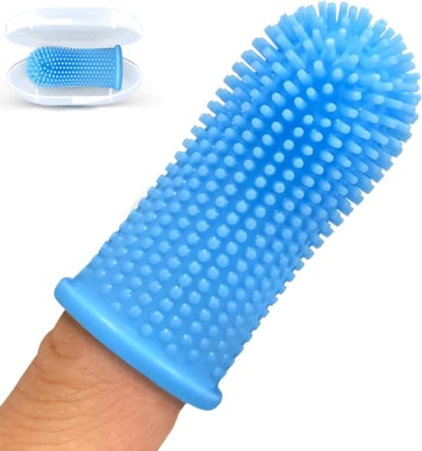 Image of Joseph's Workshop Dog & Cat Toothbrush, 360º Dog Tooth Brush with Case, Cat Toothbrush, Dog Teeth Cleaning, Dog Finger Toothbrush, Dog Tooth Brush for Small & Large Pets (Blue)