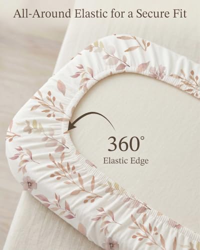 Image of Crib Sheets for Boys and Girls, 2 Pack Fitted Baby Sheets for Standard Toddler Mattress 28 inch x 52 inch, Soft Breathable Jersey Knit Baby Bedding (Floral Fawn)
