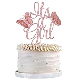 Qertesl It's A Girl Cake Topper,3d Butterfly Cake Toppers Decorations, Girl Cake Topper,Gender Reveal Baby Shower Party Cake Decor,Girl Birthday Party Cake Supplies Decorations (rose gold)
