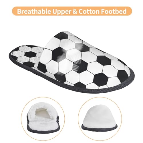 Soccer Ball Print Women'S Fuzzy Slip On Indoor Outdoor Winter House Slippers4