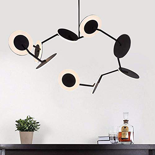 Lampadaire postmoderne noir à LED allumant une suspension en acrylique nordique en aluminium pour les luminaires du salon salle à manger, blanc chaud, 9 têtes