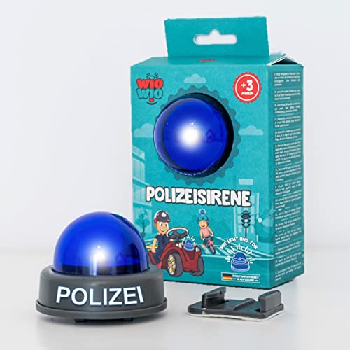 wiowio Sirena de policía para niños, casco de bicicleta, coche de policía, coche deslizante, luz azul con ruido, juguete a partir de 3 años, sirena de policía