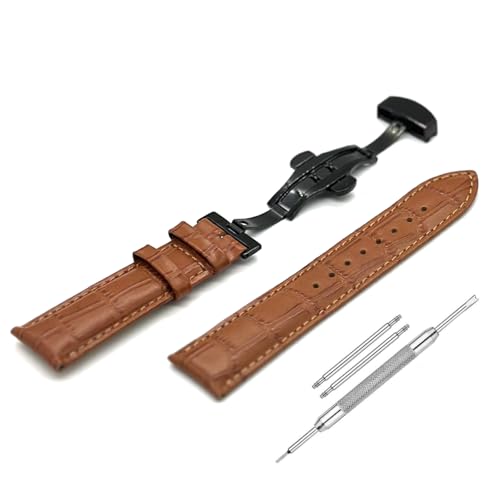 Image of Lineon 22mm Half Padded Premium Leather Mens Watch Strap with ButterFly Lock For Branded Watches Tool and Pins Include