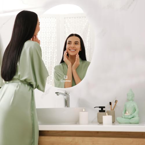 Image of 24x24 Inch Round Glass Wall Mounted LED Mirror with Smart Touch Sensor & 3 Color Lights (Warm, Cool, Natural) for Bathroom, Washbasin & Vanity (Oval)