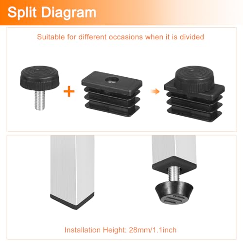 Image of uxcell 4 Set Leveling Feet, 20x40mm Plastic Adjustable Furniture Leg Leveling Rectangle Tube Insert Screw-in Glide Levelers Fit Hole 20mm for Table Chair Furniture, Black