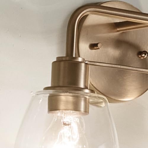 Image of Kichler Meller 2-Light Bathroom Vanity Light, Champagne Bronze | Industrial vanity light with clear glass for bathroom mirrors (11.25 inch x 7 inch x 5.5 inch), 55101CPZ