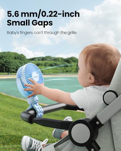 Gaiatop Mini Portable Stroller Fan, Battery Operated Small Clip on, Detachable 3 Speed Rechargeable, 360° Rotate Flexible Tripod Better Cooling for Car Seat Crib Treadmill Travel Blue - Image 4