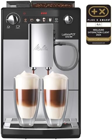 Melitta Latticia One Touch Argent, Machine à Café à Grains avec Broyeur et Système Latte Perfection, Silencieuse, Mode 1 à 2 Tasses, Automatique, F300-101, 1450W