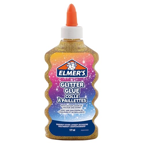 Elmers PVA Glitter Glue | Gold | 177 ml | Washable & Kid Friendly | Great for Arts & Crafts Projects