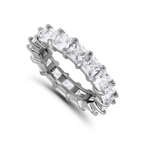 Hoops & Loops Sterling Silver Cubic Zirconia 4mm Princess-Cut Anniversary Eternity Band Ring