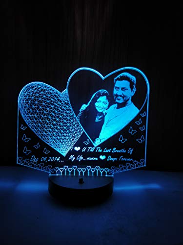 DESIGN ELLE 3D Illusion Photo Led Lamp Gift Customized and Personalized with Any Photo and Names for Birthday Marriage Wedding Anniversary