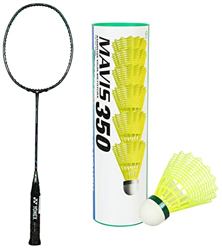 Yonex Voltric Z Force II Professional Badminton Racquet with Free Full Cover | Tri-Voltage System | Made in Japan+Yonex Mavis 350 Green Cap Nylon Shuttlecock (Yellow)