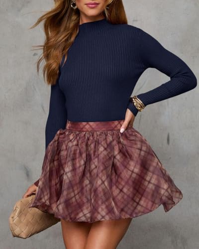 Lacozy Women's Mock Neck Long Sleeve Tops Dressy Casual Fitted Ribbed Basic T Shirts3