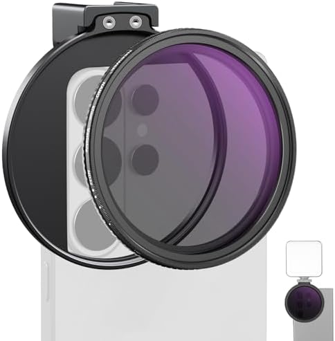 NEEWER 67mm Set aus variablem ND Filter und Smartphone Clip mit Gewinde, einstellbares ND2-32 HD Neutraldichte Zubehör für die Mobilfotografie, kompatibel mit iPhone 17 Pro Max und Samsung S26 Ultra