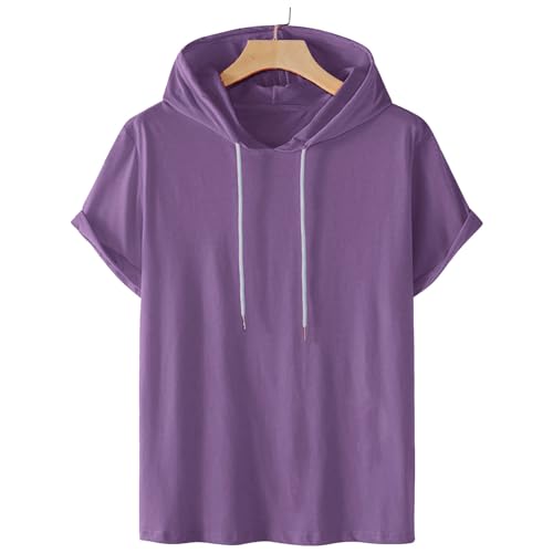 Men's Short-Sleeve Hoodie Tops Solid Color Casual Hooded T-Shirt with Drawstring, 2025 Fashion Sports Tshirts Top2