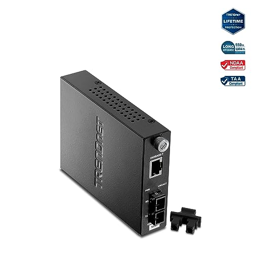Image of TRENDnet Intelligent 1000Base-T to 1000Base-SX Multi-Mode SC Fiber Media Converter, Up to 550M (1800 ft), Fiber to Ethernet Converter, 2Gbps Switching Capacity, Lifetime Protection, Black, TFC-1000MSC
