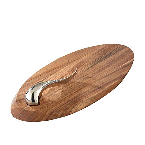 nambe Swoop Cheese Board with Knife | Made of Acacia Wood and Stainless Steel | Large Serving Set | Charcuterie and Butter Board | Serving Platter Hostess Gift in Box | Designed by Aaron Johnson by Nambe - Used condition - US$65.93